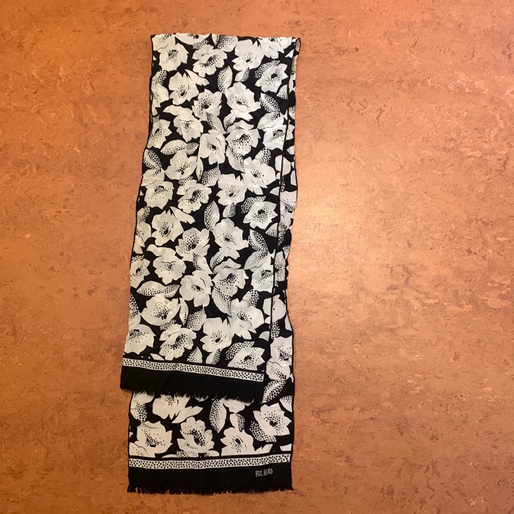 Floral black and white Bill Blass silk scarf